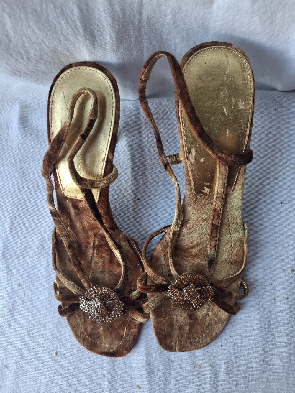 Bandolino Brown Suede Strappy Heels with Gemmed Buckles